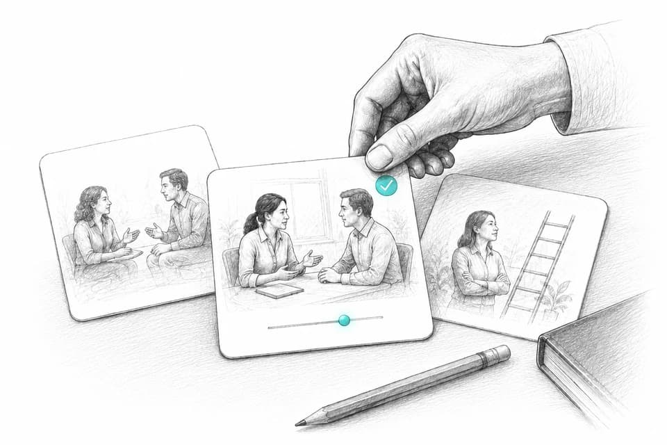 A hand selecting a conversation card and adjusting its level of challenge.